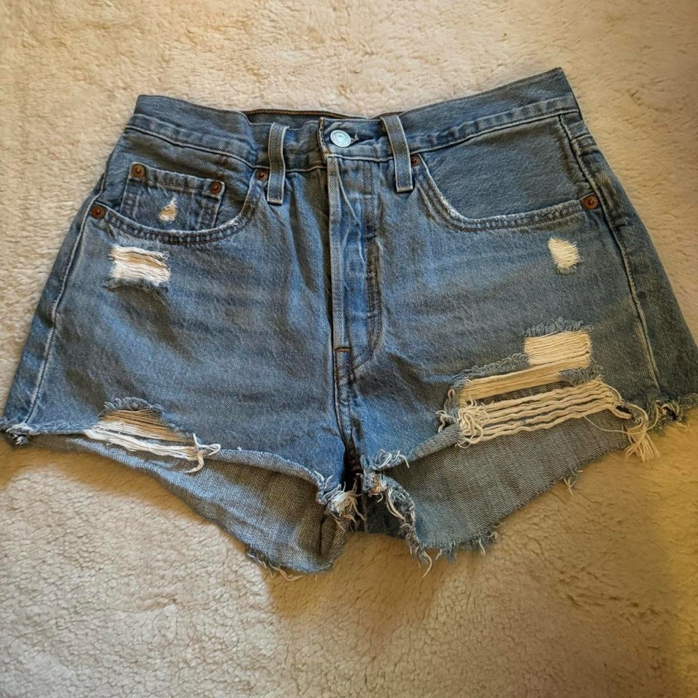 Levi's Blue Distressed Jean Shorts